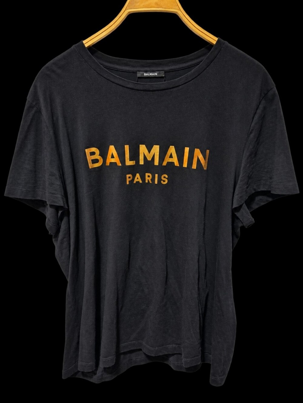 Balmain Paris Men Black Gold Metallic Foil Logo T-Shirt + SSENSE Bag Sz XXXL